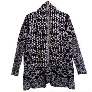 Gypsy 05 Cardigan Sweater Black White Gray Damask Print Wool Blend Open …